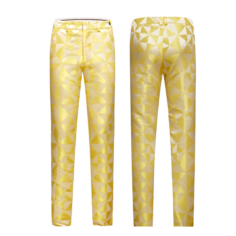 Bărbați Nou Moda Triunghi Galben Jacquard Atrăgător de înaltă calitate pentru petrecere Blazer+Pantaloni Costume negre cu revere Bărbați Casual Slim 2BUC