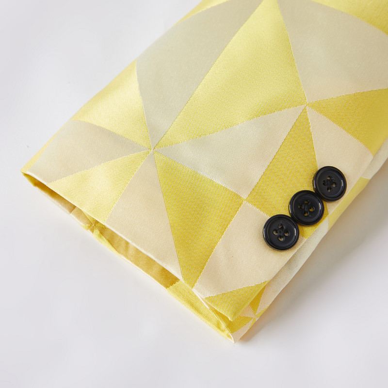 Bărbați Nou Moda Triunghi Galben Jacquard Atrăgător de înaltă calitate pentru petrecere Blazer+Pantaloni Costume negre cu revere Bărbați Casual Slim 2BUC