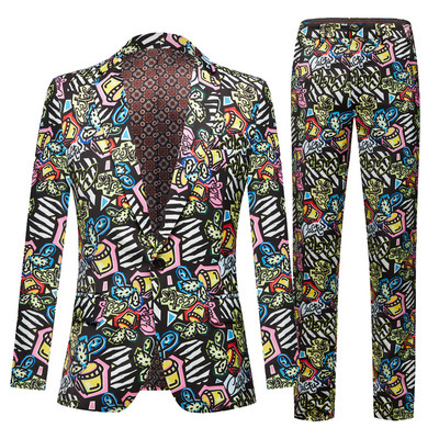 Jachetă albă, neagră, pantaloni, bărbați, afaceri, ocazional, costum subțire, set de 2 piese, smoking imprimat la modă, rochie formală de nuntă, blazer.