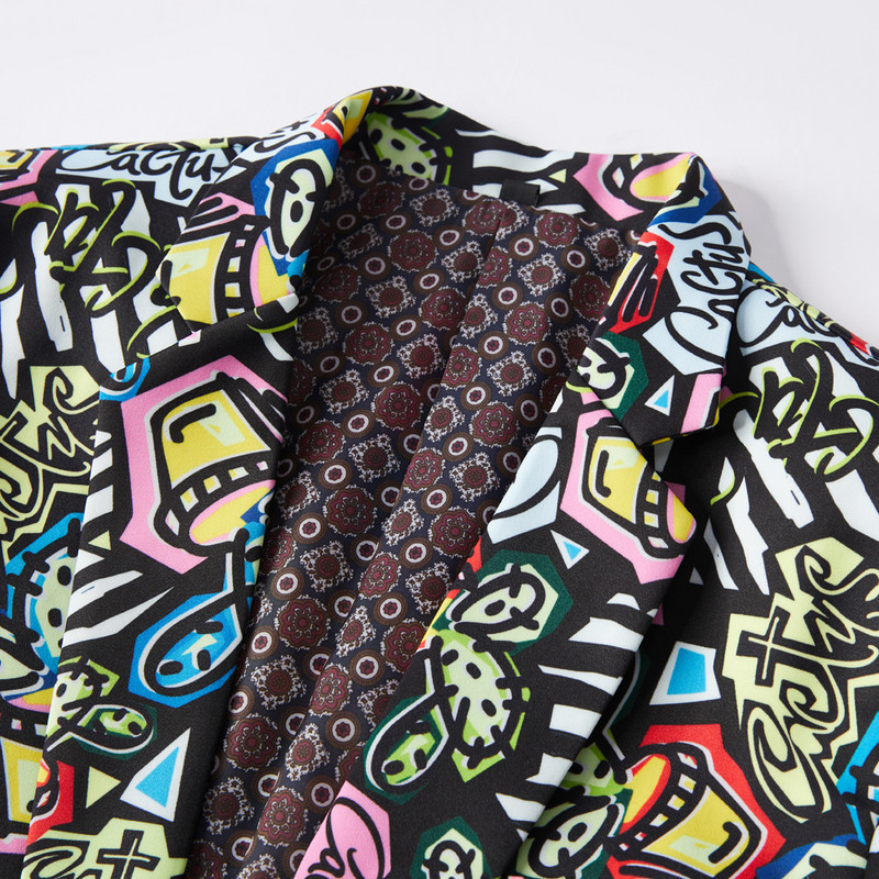 Jachetă albă, neagră, pantaloni, bărbați, afaceri, ocazional, costum subțire, set de 2 piese, smoking imprimat la modă, rochie formală de nuntă, blazer.