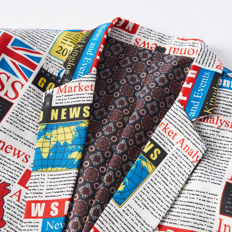 Set de blazer cu imprimeu la modă nouă pentru bărbați Costume din 2 piese (Blazere + pantaloni) pentru costume pentru bărbați Set de costume cu imprimeu slim fit pentru bărbați Ziar