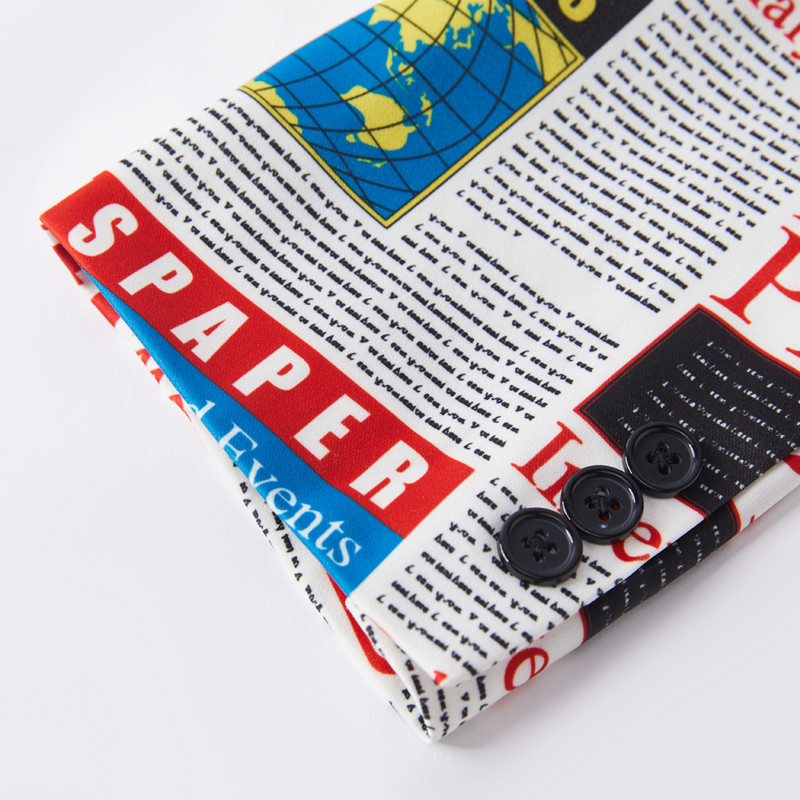 Set de blazer cu imprimeu la modă nouă pentru bărbați Costume din 2 piese (Blazere + pantaloni) pentru costume pentru bărbați Set de costume cu imprimeu slim fit pentru bărbați Ziar