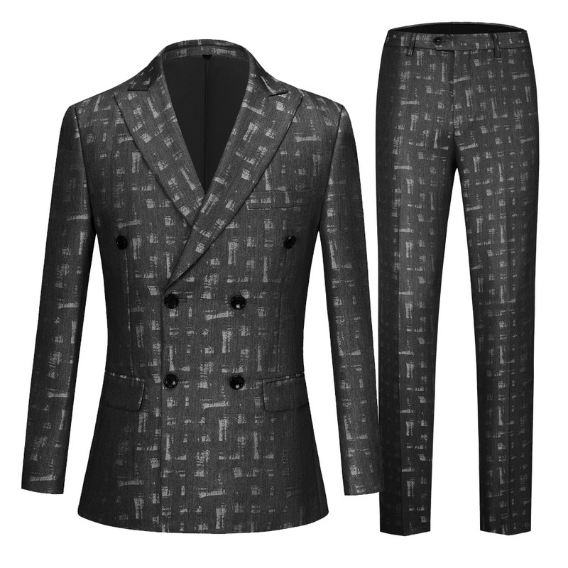 Costume bărbați gri, negru, dublu piept, jachetă, pantaloni, nuntă, cu rever, smoking, blazer formal de afaceri