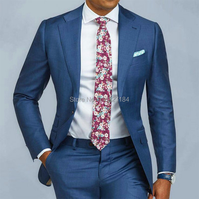 Costume pentru bărbați formale albastre, slim fit, cu rever crestat, smoking de nuntă, 2 piese, pentru domnișoare, costum masculin, jachetă cu pantaloni