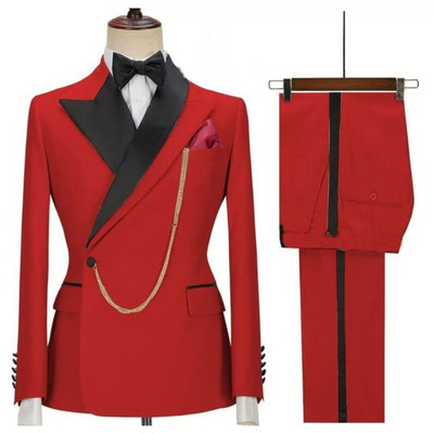 Tuxedo de mire slim fit cu rever negru la două piese Costume formale pentru bărbați Blazer 2 piese (jachetă+pantaloni)