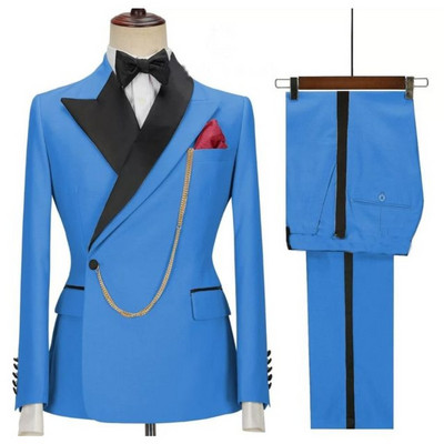 Tuxedo de mire slim fit cu rever negru la două piese Costume formale pentru bărbați Blazer 2 piese (jachetă+pantaloni)