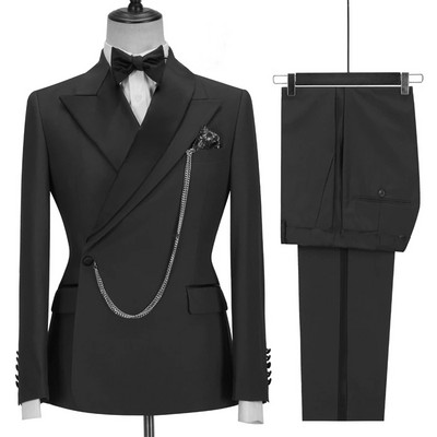 Tuxedo de mire slim fit cu rever negru la două piese Costume formale pentru bărbați Blazer 2 piese (jachetă+pantaloni)