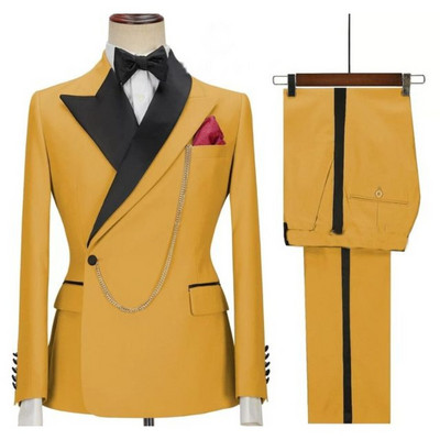 Tuxedo de mire slim fit cu rever negru la două piese Costume formale pentru bărbați Blazer 2 piese (jachetă+pantaloni)