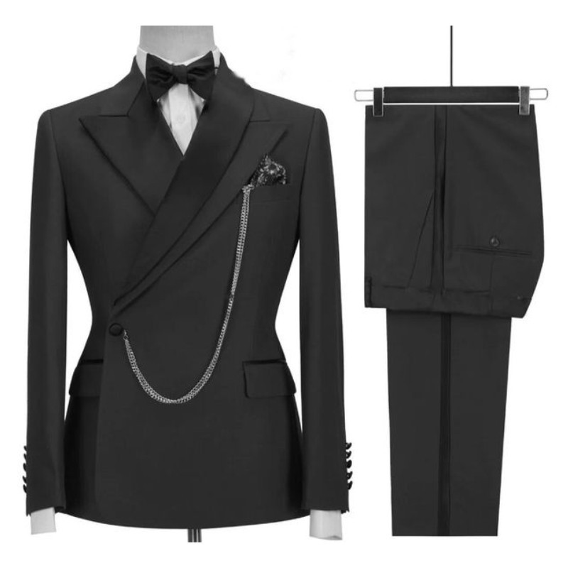 Tuxedo de mire slim fit cu rever negru la două piese Costume formale pentru bărbați Blazer 2 piese (jachetă+pantaloni)