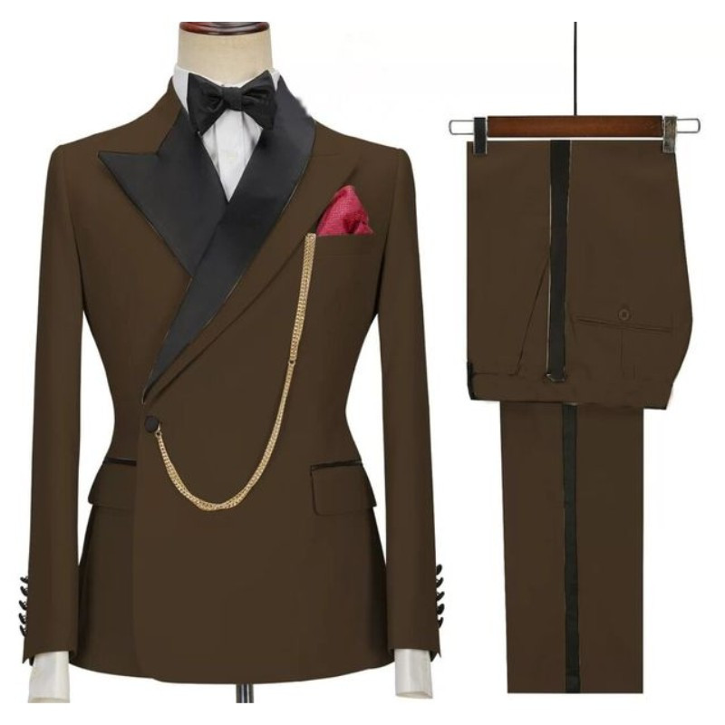 Tuxedo de mire slim fit cu rever negru la două piese Costume formale pentru bărbați Blazer 2 piese (jachetă+pantaloni)