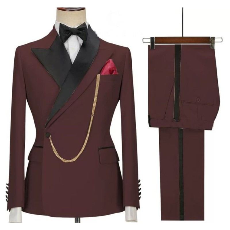 Tuxedo de mire slim fit cu rever negru la două piese Costume formale pentru bărbați Blazer 2 piese (jachetă+pantaloni)