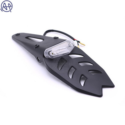 1vnt raudona 12V LED galinio žibinto stabdžių lemputė + galinis sparnas juodas ABS valstybinio numerio laikiklio laikiklis universalus, skirtas enduro motokroso purvo dviračiui