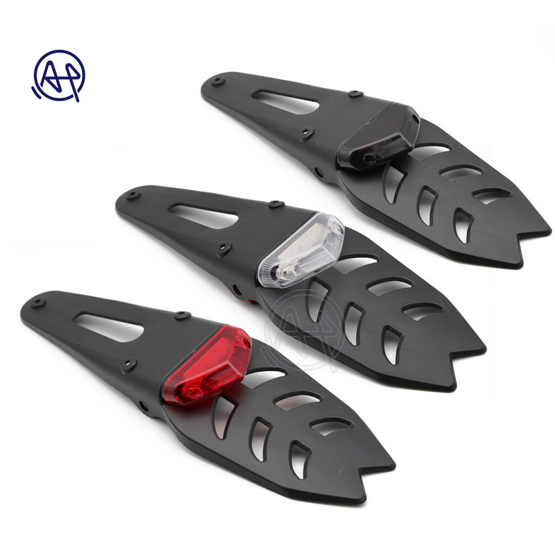 1vnt raudona 12V LED galinio žibinto stabdžių lemputė + galinis sparnas juodas ABS valstybinio numerio laikiklio laikiklis universalus, skirtas enduro motokroso purvo dviračiui