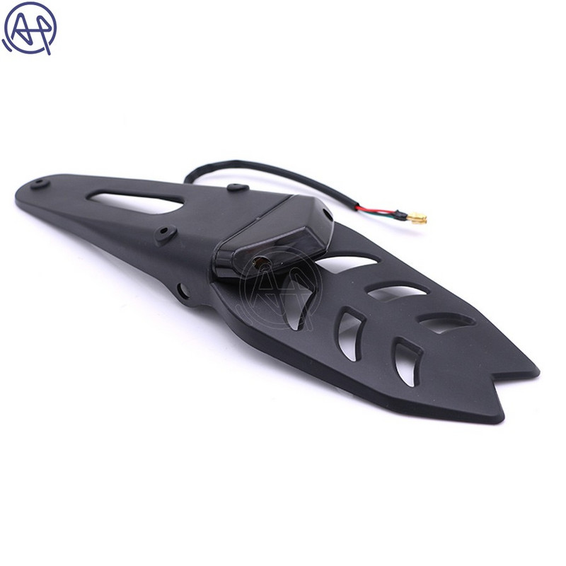 1vnt raudona 12V LED galinio žibinto stabdžių lemputė + galinis sparnas juodas ABS valstybinio numerio laikiklio laikiklis universalus, skirtas enduro motokroso purvo dviračiui