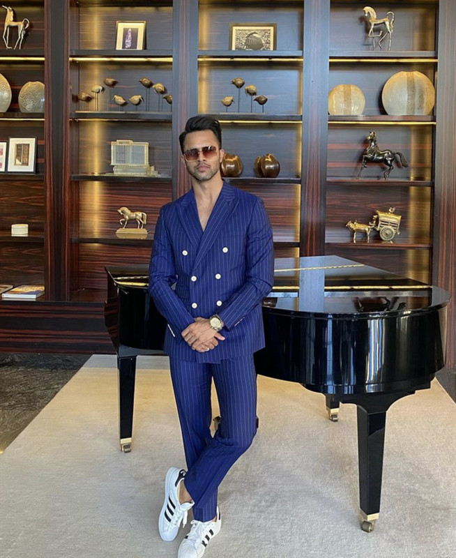 Costume pentru bărbați cu dungi albastre la dublu piept pentru afaceri, smoking de nuntă, mire, smoking, slim fit, blazer cu rever, 2 buc, pantaloni, jachetă