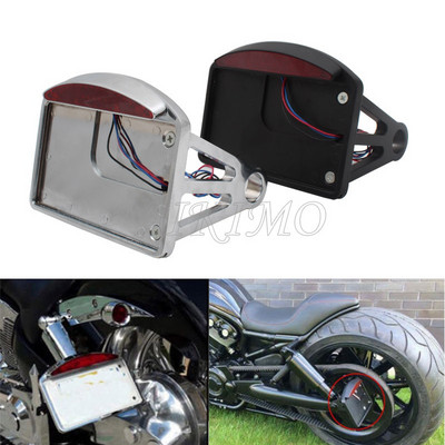 Motorcycle License Plate  LED Tail Light Horizontal Side Mount Bracket Holder For Harley Bobber Chopper Custom Touring Universal