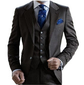 Costume formale pentru bărbați cu dungi pentru afaceri Slim Fit Mire smoking de nuntă Blazer cu doi nasturi 3 piese Costum masculin jachetă vestă pantaloni
