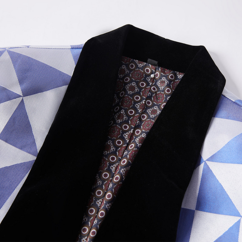 Costume pentru bărbați albastru cu rever negru Slim Fit Terno smoking de mire Set 2 buc. nunta mire bal sacou costum masculin (jachetă+pantaloni)