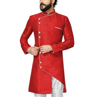 Costume de bărbați asimetrie 2 bucăți cu guler stand Slim Fit smoking de nuntă pentru mire Blazer de modă masculină (jachetă lungă + pantaloni)