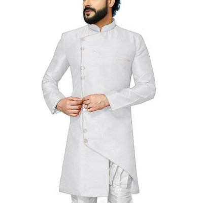 Costume de bărbați asimetrie 2 bucăți cu guler stand Slim Fit smoking de nuntă pentru mire Blazer de modă masculină (jachetă lungă + pantaloni)