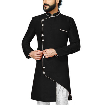 Costume de bărbați asimetrie 2 bucăți cu guler stand Slim Fit smoking de nuntă pentru mire Blazer de modă masculină (jachetă lungă + pantaloni)