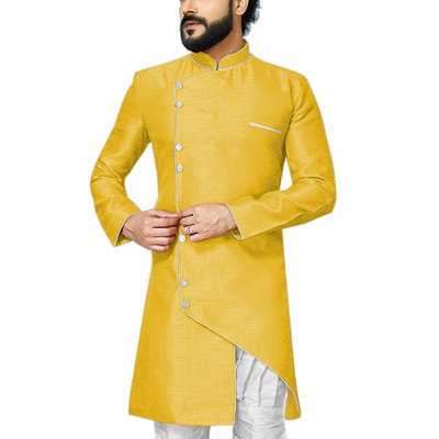 Costume de bărbați asimetrie 2 bucăți cu guler stand Slim Fit smoking de nuntă pentru mire Blazer de modă masculină (jachetă lungă + pantaloni)