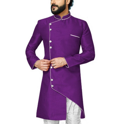 Costume de bărbați asimetrie 2 bucăți cu guler stand Slim Fit smoking de nuntă pentru mire Blazer de modă masculină (jachetă lungă + pantaloni)