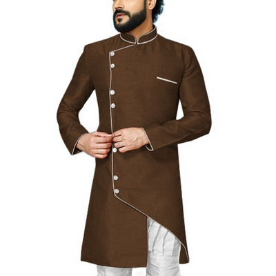 Costume de bărbați asimetrie 2 bucăți cu guler stand Slim Fit smoking de nuntă pentru mire Blazer de modă masculină (jachetă lungă + pantaloni)