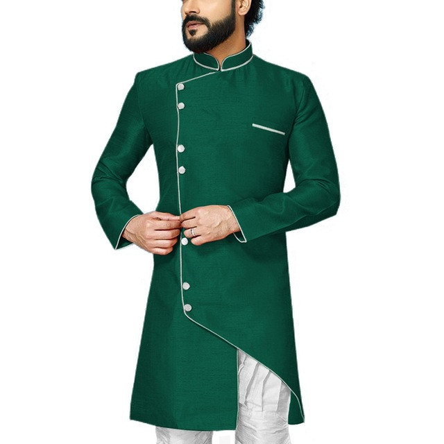 Costume de bărbați asimetrie 2 bucăți cu guler stand Slim Fit smoking de nuntă pentru mire Blazer de modă masculină (jachetă lungă + pantaloni)