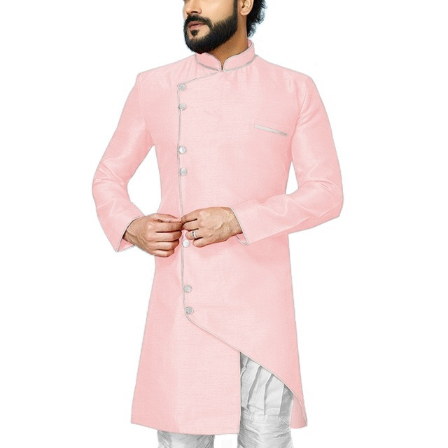 Costume de bărbați asimetrie 2 bucăți cu guler stand Slim Fit smoking de nuntă pentru mire Blazer de modă masculină (jachetă lungă + pantaloni)