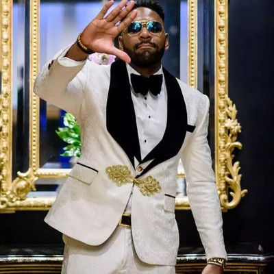 Tuxedo de mire cu model floral pentru cina de nunta Costume slim pentru barbati cu rever de catifea neagra 3 piese Costum de moda africana 2022