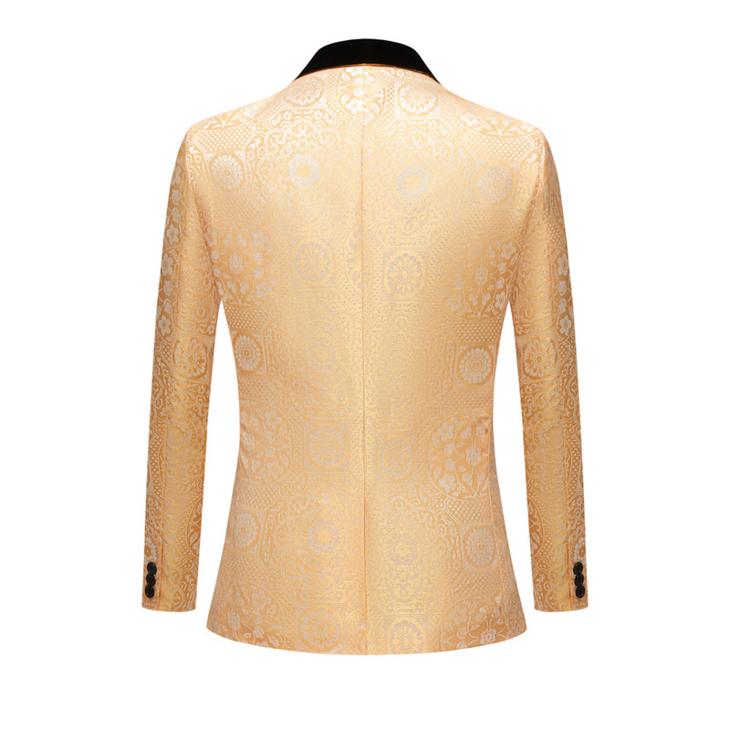 Costume pentru bărbați portocaliu jacquard, slim fit, flanel negru, guler șal, nuntă, modă, rochie de banchet, club de noapte, 2 buc. jachetă + pantaloni