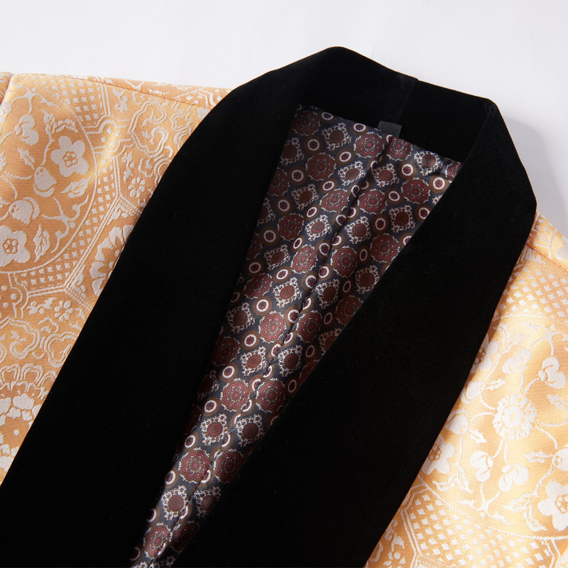 Costume pentru bărbați portocaliu jacquard, slim fit, flanel negru, guler șal, nuntă, modă, rochie de banchet, club de noapte, 2 buc. jachetă + pantaloni