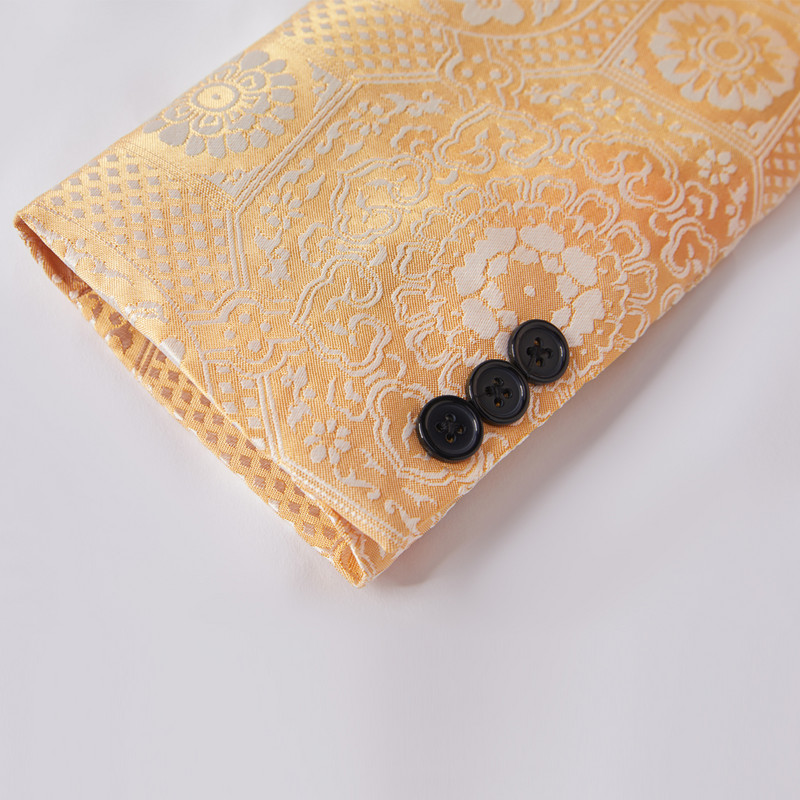 Costume pentru bărbați portocaliu jacquard, slim fit, flanel negru, guler șal, nuntă, modă, rochie de banchet, club de noapte, 2 buc. jachetă + pantaloni