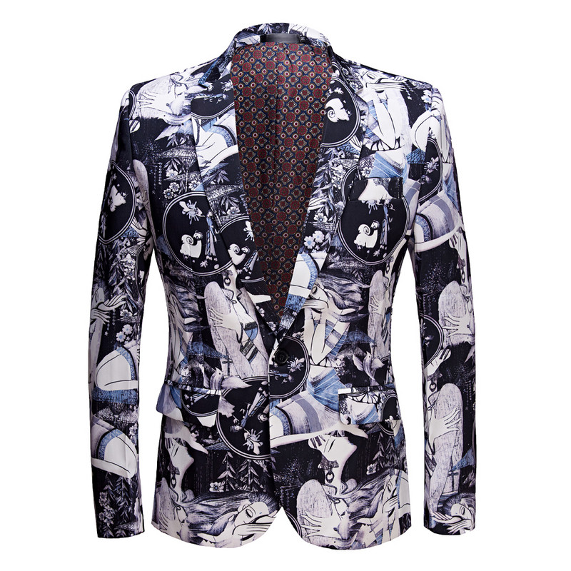 Costum de bambus cu imprimeu albastru cer pentru bărbați, haină în stil chinezesc, smoking la modă, slim fit, rochie de nuntă, jachetă casual de afaceri