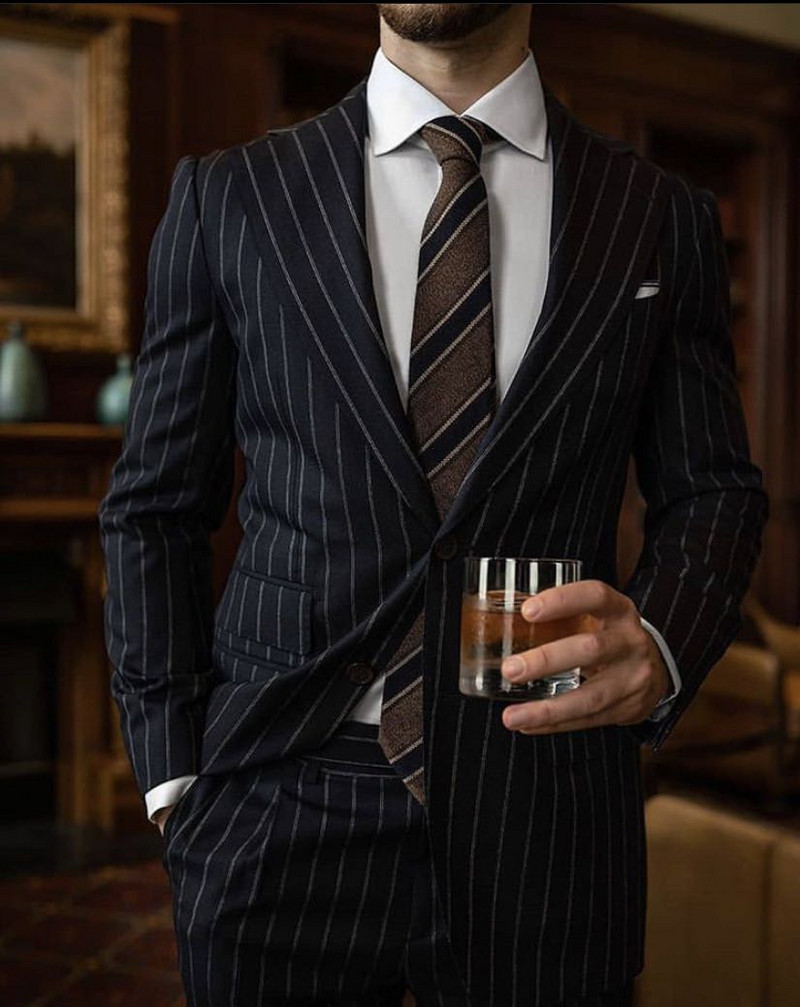 Costume pentru bărbați cu dungi pentru afaceri, bal de absolvire, nuntă, smoking de mire, slim fit, blazer pentru bărbați, costum 2 piese (jachetă+pantaloni)