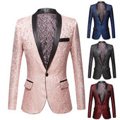 Nou Roz Albastru Regal Burgundy Floral jacquard Smoking cu rever cu șal Costume pentru bărbați Nunta Mire Bal Slim Fit Tuxedo Party Cina
