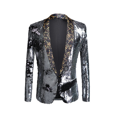Jachetă pentru bărbați, lucioasă, decorată, lucioasă, pentru bărbați, pentru club de noapte, pentru absolvire, costum bărbați, sacou, cost, paiete, DJ, jachetă neagră