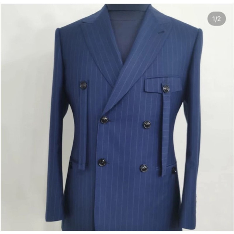 Costume pentru bărbați cu rever cu vârf în dungi Smoking de nuntă la dublu piept pentru bal Terno Blazer de mire slim fit 2 piese la modă (jachetă+pantalon)