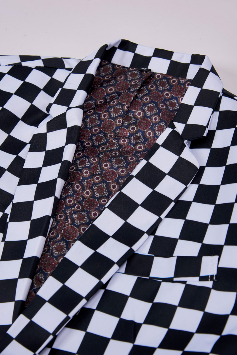 Costum pentru bărbați, cu imprimeu în carouri, alb-negru