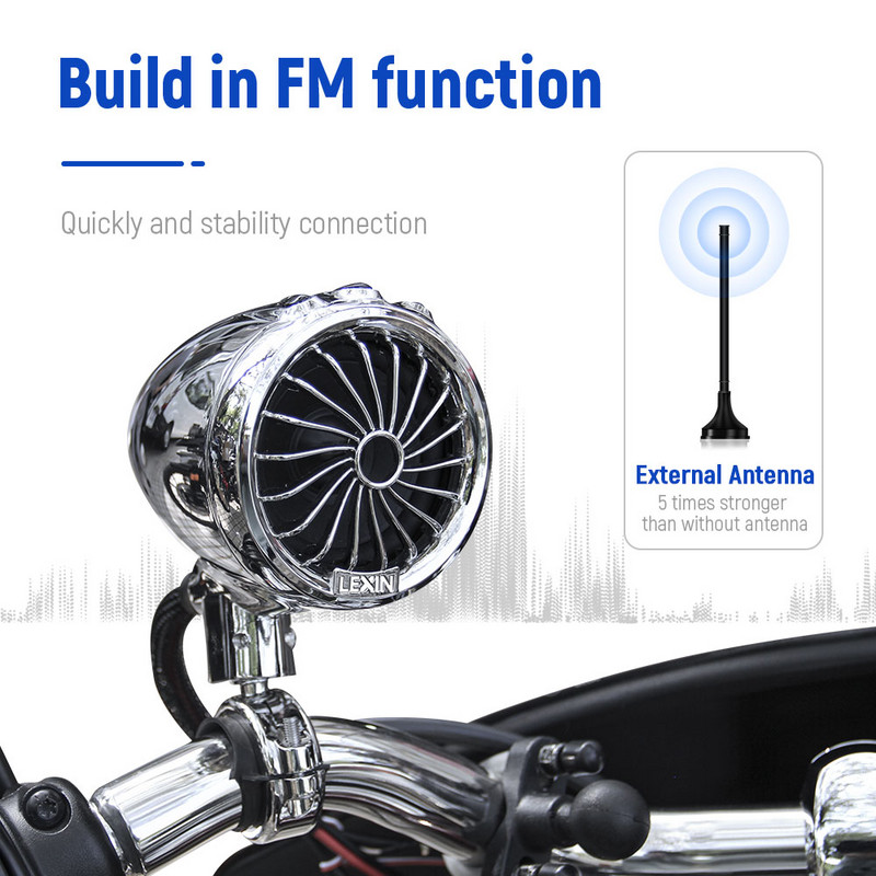 Difuzor bluetooth pentru motociclete Lexin Q3 Radio FM integrat Bluetooth 5.1 IP67 Impermeabil 150W Difuzor moto Funcție de partajare a muzicii