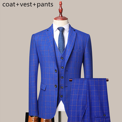 Set 3 buc. Blazere Pantaloni Vestă / 2022 Noi afaceri Bărbați Profesionist Moda Clasică Banchet Costume în carouri Palton Vestă M-4XL