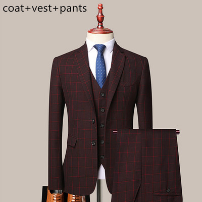 Set 3 buc. Blazere Pantaloni Vestă / 2022 Noi afaceri Bărbați Profesionist Moda Clasică Banchet Costume în carouri Palton Vestă M-4XL