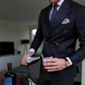 Costume pentru bărbați cu dungi slim fit, smoking pentru mire, 2 piese, modă, petrecere de bal, rever cu vârf, costum masculin, jachetă, pantaloni