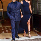 Costume pentru bărbați de afaceri cu dungi pentru afaceri slim fit nuntă smoking de mire pentru bărbați blazer de bal dublu 2 buc (jachetă + pantaloni)