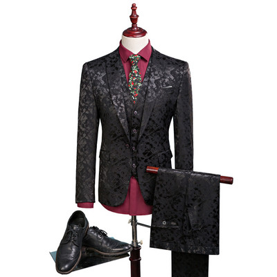 Costum bărbați Afaceri Timp liber Costume cu un singur piept Seturi de 3 bucăți Tipărire pentru bărbați Mire rochie de mireasă Jachetă Blazere Blazer Vestă Pantaloni