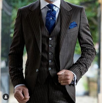 Costume formale negre cu dungi pentru bărbați 3 piese la modă smoking de nuntă mire costum de bal de afaceri blazer (jachetă + pantalon + vestă)