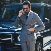 Costume pentru bărbați cu dungi gri, smoking de mire, pentru nuntă, rever cu vârf, blazer slim cu pantaloni, două piese, moda masculină