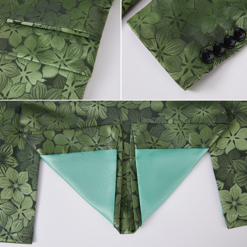 Costum pentru bărbați cu flori verzi la două piese Costum pentru bărbați Set două piese Set de costum la două piese 2022 Nou set de pantaloni blazer