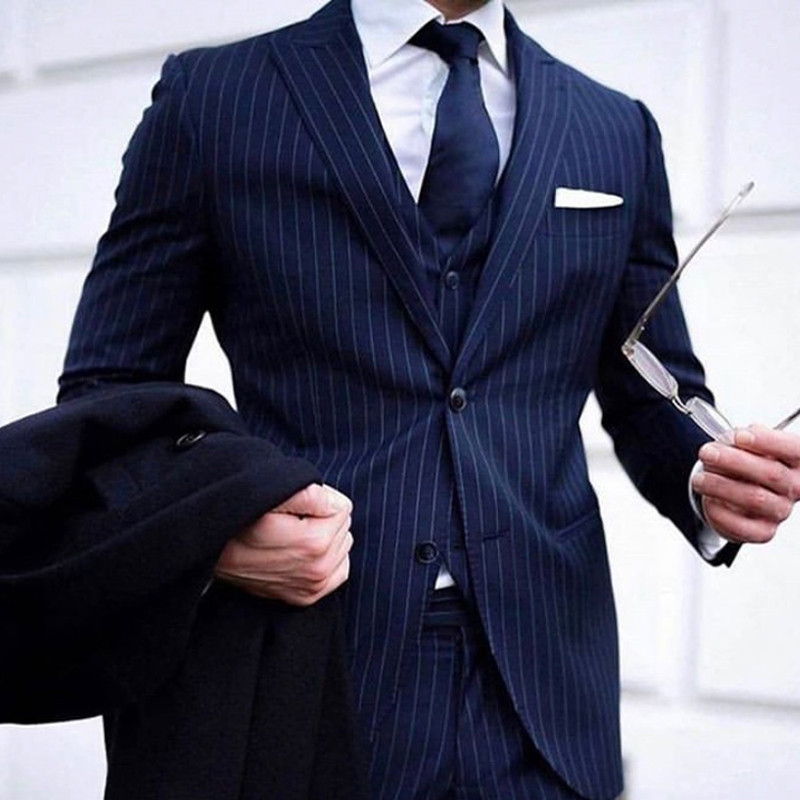 Costume pentru bărbați cu dungi slim fit pentru iubit, smoking de mire de afaceri, 3 piese, cu rever cu vârf, costum de modă pentru bărbat, jachetă, pantaloni